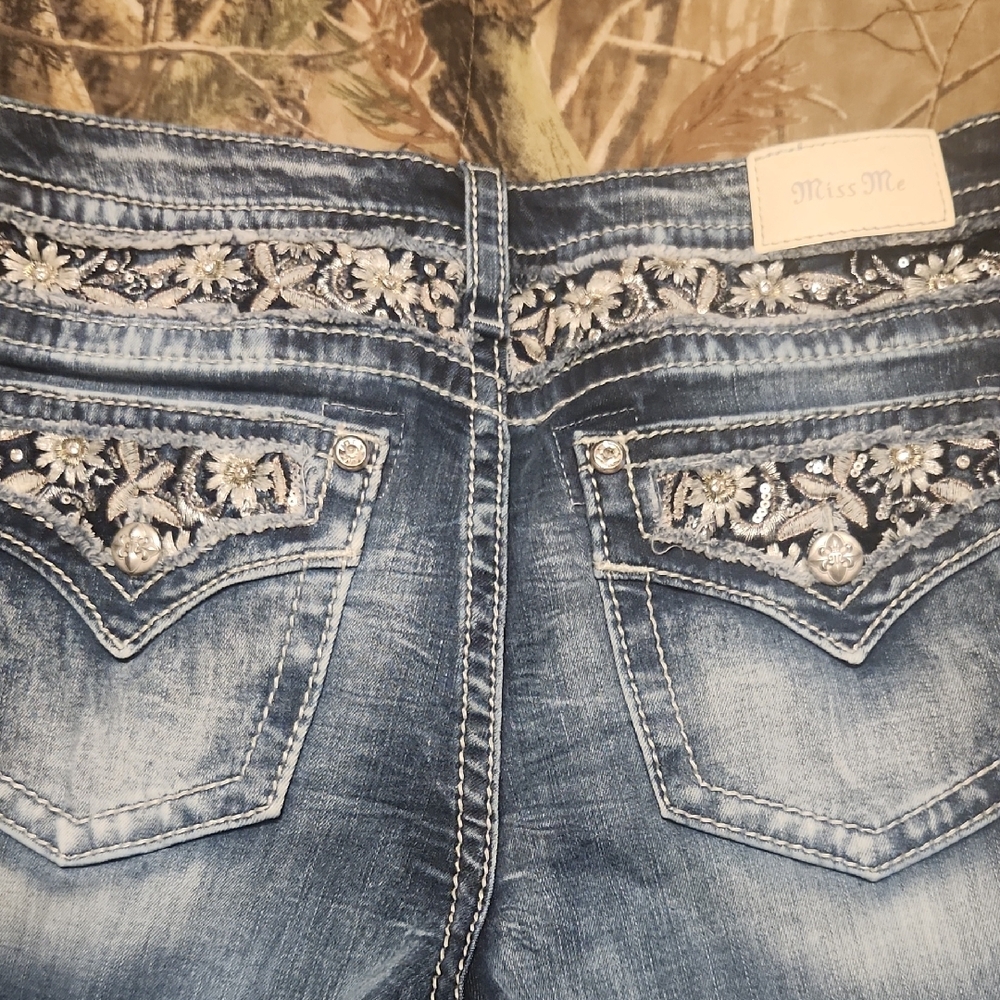 Miss Me Women's Blue Floral Embellished Boot Cut Jeans